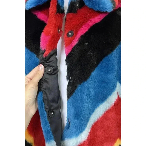 Alice + Olivia Jerri Color Block Faux Fur Coat Jacket Womens Size S Mobwife - Picture 3 of 11